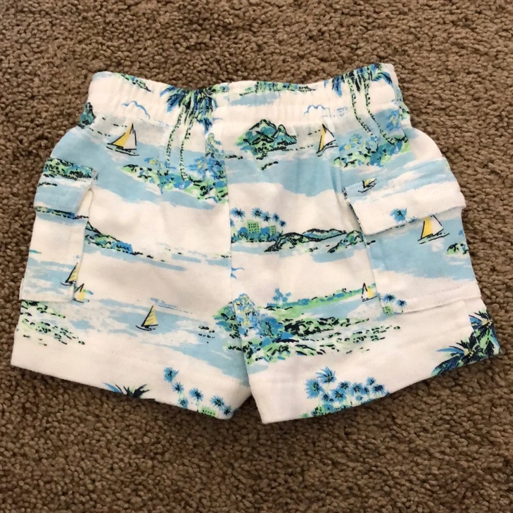 Old Navy Shorts Infant Size 0-3 Months White Sailboats Baby Newborn‎ Elastic